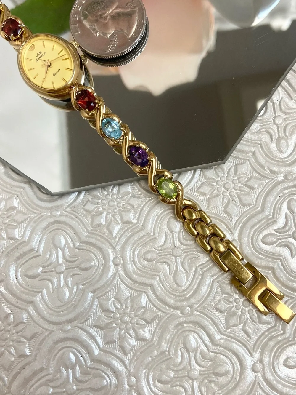 Vintage Jules Jurgensen Gemstone Accented Band Dainty Ladies Cocktail Watch